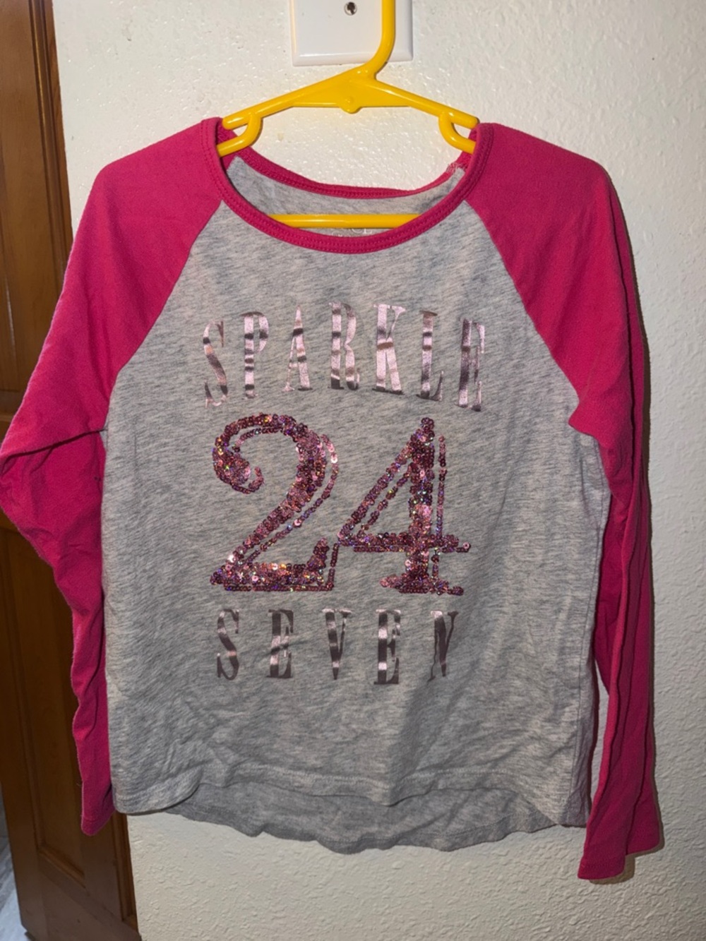 The Children's Place Pink & Gray Sparkle '24' Raglan Long Sleeve Tee